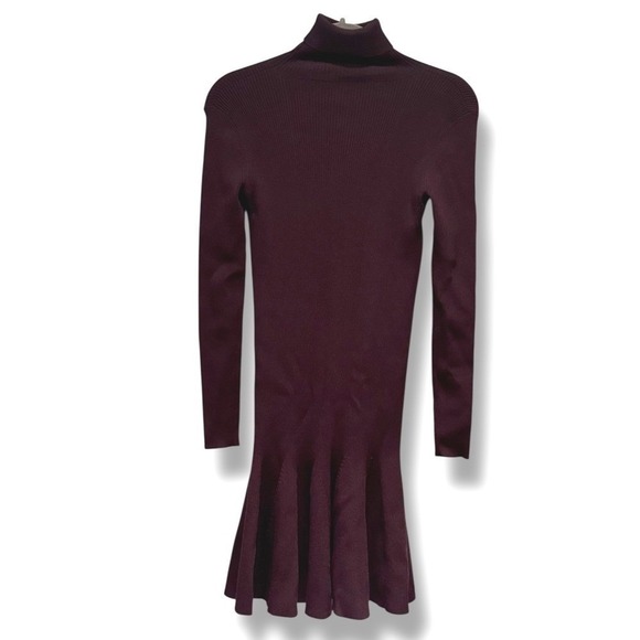 Reiss Mimi Ribbed Berry Knit Turtleneck Dress Small Fluted Hem Chic Minimalist - Picture 4 of 9